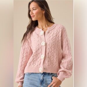 Altar’d State Cable Knit Flower Cardigan | Dusty Pink | XS/S | NWT